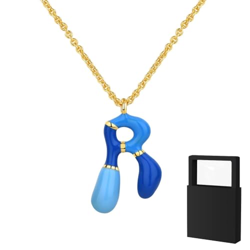 YUANHUYUOU Initialen-Halskette für Frauen, Mädchen und Kinder – zierliche 18-karätig vergoldete Initialen-Halskette, kleine A-Z-Anhänger-Halskette,Goldschmuck für Frauen (R) von YUANHUYUOU
