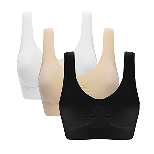 YUANJULI Damen-BH ohne Bügel nahtlos 3er Set Wohlfühl Bustiers Tops Sport-BHS für Damen Bügelloser Soft Bra Schlaf Still Sport Büstier in vielen Farben Wohlfühl-SetSchalMehrfarbig A, 3XL von YUANJULI