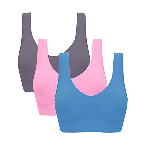 YUANJULI Damen-BH ohne Bügel nahtlos 3er Set Wohlfühl Bustiers Tops Sport-BHS für Damen Bügelloser Soft Bra Schlaf Still Sport Büstier in vielen Farben Wohlfühl-SetSchalMehrfarbig B, 3XL von YUANJULI