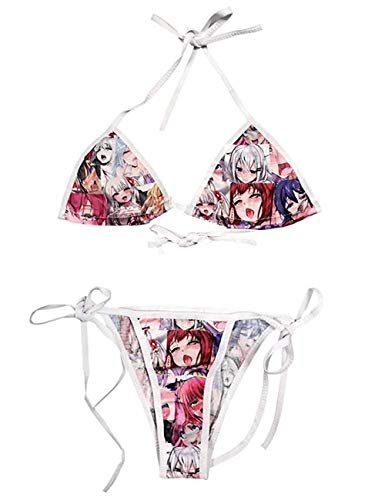 YUANMO Ahegao Gesicht String Bikini Lolita Japanische Manga Sexy Dessous Anime BH und String Set (Rot, One Size) von YUANMO