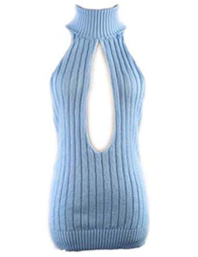 YUANMO Damen Pullover ärmellose Rückenfrei Turtleneck Open Back Sweater Backless Jumpsuit Strickpullover von YUANMO