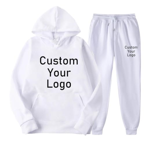 YUANOU Bedruckte Personalisierte Hoodies und Hosen für Herren und Damen, Geschenken Individuelle Sweatshirt und Jogginghosen Sets mit Ihrem Design, Foto/Logo/Text White,M von YUANOU