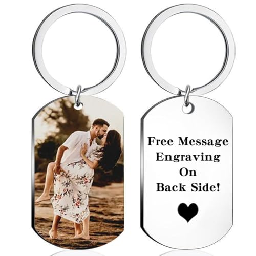 YUANOU Doppelseitiger Foto Schlüsselanhänger – Personalisiertes Bild und Text für Ihn – Erinnerungsgeschenk Zum Jahrestag/Geburtstag Custom Pin von YUANOU