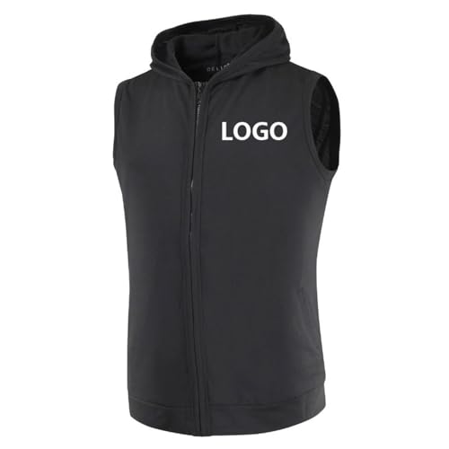 YUANOU Personalisierte Weste Männer Passen Sie Ihr Logo An Strickjacke mit Kapuze Dünne Weste Sommer Ärmellose Weste für Männer DIY-Reißverschlussweste Color1,XL von YUANOU