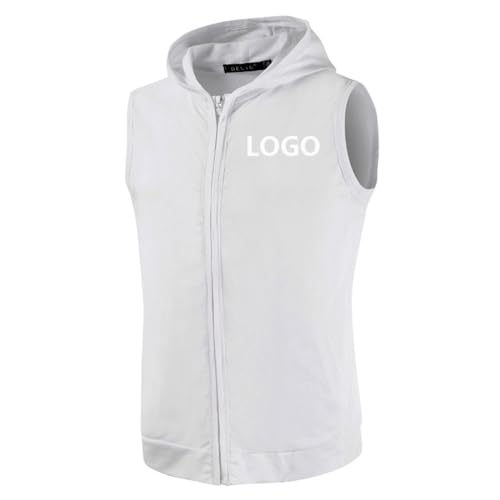 YUANOU Personalisierte Weste Männer Passen Sie Ihr Logo An Strickjacke mit Kapuze Dünne Weste Sommer Ärmellose Weste für Männer DIY-Reißverschlussweste Color2,L von YUANOU