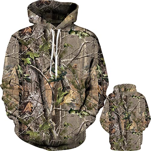 YUANOU Winter Herbst Blätter Camouflage 3D Hoodie Damen Herren Trainings Anzug Outdoor Sport Bekleidung Übergroße Kapuzenpullover und Hosen 2 Sets Hoodie 6,6XL von YUANOU