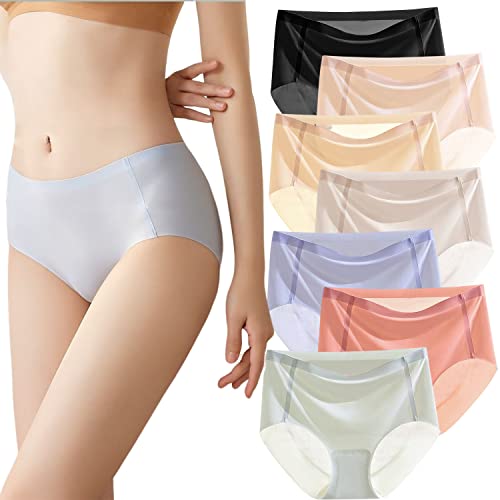 YUANQIAN Damen Höschen Full Slips High Waisted See-Through Ultra-dünne Nahtlose Mesh Unterwäsche für Frauen 7Pack 7Colors (Size L) von YUANQIAN