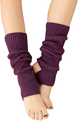 YUANQIAN Damen Winter extra weich Overknee hoch fußlos gestrickt Steigbügel Beinwärmer für Yoga Ballett Tanz Gr. 43 cm, Lila - 1 Paar. von YUANQIAN