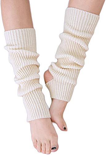 YUANQIAN Damen Winter extra weich Overknee hoch fußlos gestrickt Steigbügel Beinwärmer für Yoga Ballett Tanz Gr. 43 cm, Weiß, 1 Paar von YUANQIAN