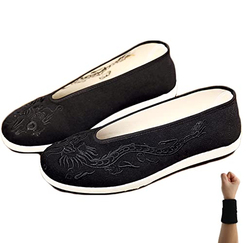 YUANSOME Tai Chi Trainingsschuhe mit Drachenstickerei - Kung Fu/Martial Arts Sportschuhe Unisex, Traditionelle Chinesische Bestickte Kampfsportschuhe für Indoor/Outdoor (Premium Schwarz) von YUANSOME