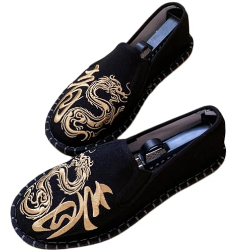 YUANSOME Tai Chi Schuhe mit 12 Bestickten Designs | Traditionelle Peking Atemschuhe für Kampfkunst Alltag | Unisex Kung Fu Schuhe mit Gummisohle | Chinesische Muster Bequem (Goldener Drache,39) von YUANSOME