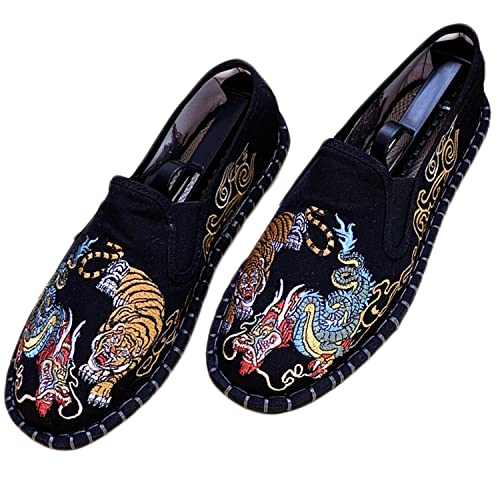 Yuansome Tai Chi Schuhe Bestickte Schuhe Alte Peking Schuhe Kung Fu Gummisohle Martial Art Schuhe Kampfkunst Sportschuhe Unisex mit Handgelenkstütze (38,Schwarz - Drachen Tiger) von YUANSOME