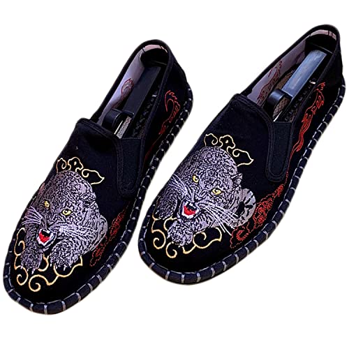Yuansome Tai Chi Schuhe Bestickte Schuhe Alte Peking Schuhe Kung Fu Gummisohle Martial Art Schuhe Kampfkunst Sportschuhe Unisex mit Handgelenkstütze (43,Schwarz - Panther) von YUANSOME