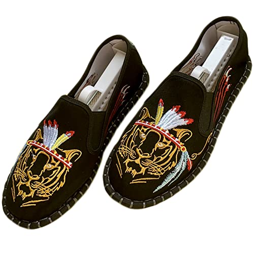 Yuansome Tai Chi Schuhe Bestickte Schuhe Alte Peking Schuhe Kung Fu Gummisohle Martial Art Schuhe Kampfkunst Sportschuhe Unisex mit Handgelenkstütze (45,Schwarz - Indischer Tiger) von YUANSOME