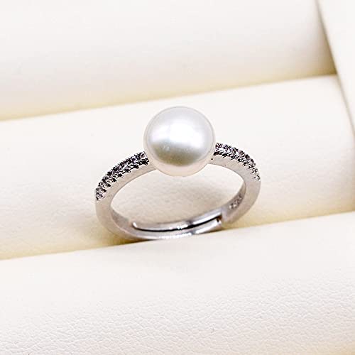 YUANYIRAN Ring Für Damen Perlen Einstellbar - 8-9Mm Natürliche Süßwasserperle Offene Bandringe, S925 Handgefertigter Edelschmuck Geschenk Für Weihnachten Verlobung Geburtstag Trendgeschenk,Weiß von YUANYIRAN
