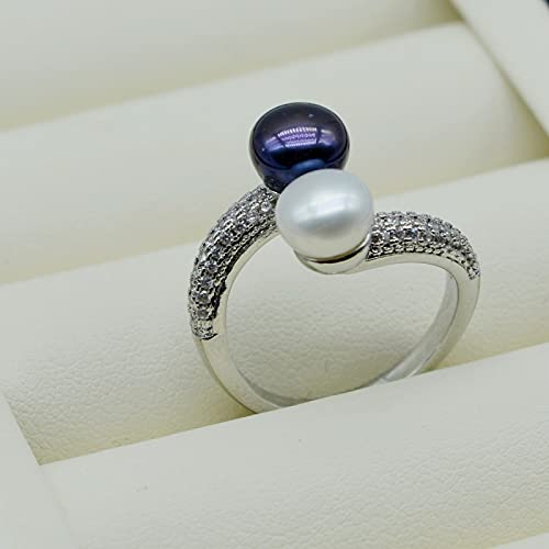 YUANYIRAN Ring Für Damen Perlen Einstellbar - Runde Süßwasser Doppelperle Offene Bandringe, S925 Handgefertigter Edelschmuck Geschenk Für Weihnachten Verlobung Geburtstag Trendgeschenk,Weiß Schwarz YUANYIRAN Ring Für Damen Perlen Einstellbar - Runde Süßwasser Doppelperle Offene Bandringe, S925 Handgefertigter Edelschmuck Geschenk Für Weihnachten Verlobung Geburtstag Trendgeschenk,Weiß Schwarz von YUANYIRAN