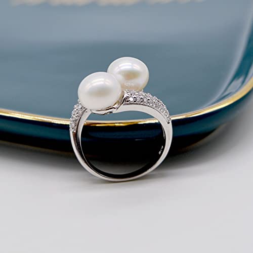 YUANYIRAN Ring Für Damen Perlen Einstellbar - Runde Süßwasser Doppelperle Offene Bandringe, S925 Handgefertigter Edelschmuck Geschenk Für Weihnachten Verlobung Geburtstag Trendgeschenk,Weiß YUANYIRAN Ring Für Damen Perlen Einstellbar - Runde Süßwasser Doppelperle Offene Bandringe, S925 Handgefertigter Edelschmuck Geschenk Für Weihnachten Verlobung Geburtstag Trendgeschenk,Weiß von YUANYIRAN