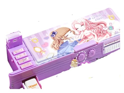 YUANYIYS Multifunktionales Federmäppchen mit Passwortsperre, Rucksack, mehrschichtiger Mechanismus, doppelseitiges Design, violett, Einheitsgröße von YUANYIYS