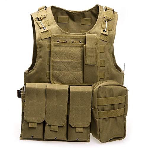 Taktische Weste 7 Farben Mens Military Jagd Weste Feldschlacht Airsoft Molle Weste Kampf Angriff Platte Träger Jagd Weste Outdoor (Color : Khaki, Size : One Size) von YUANYUAN520