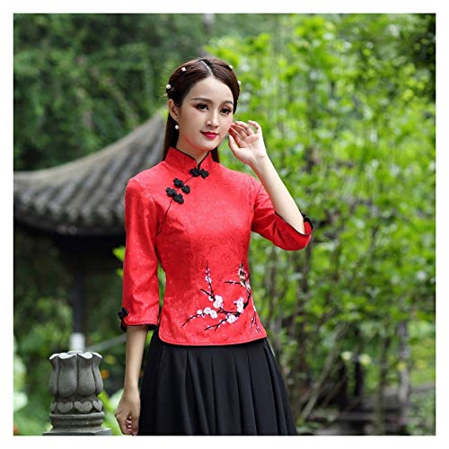 YUANYUAN520 Cheongsam Top Qipao Floral Elegante traditionelle chinesische Kleidung für Frauen chinesische Hemden Kleid Hochzeit (Farbe: Farbe4Top, Größe: XL) von YUANYUAN520