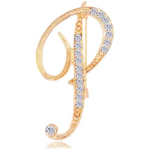 Buchstaben Brosche für Damen, modisch, 26 Buchstaben A–Z, Gold/Silber, für Herren, Damen, Alphabet-Brosche (P) von YUANYUYING