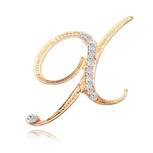 Buchstaben Brosche für Damen, modisch, 26 Buchstaben A–Z, Gold/Silber, für Herren, Damen, Alphabet-Brosche (X) von YUANYUYING