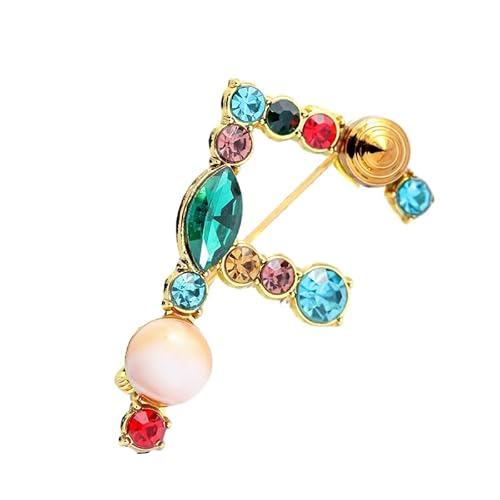 Dekorative Brosche, Kristallperlen, Initialen, vergoldet, emailliert, bunte Buchstaben, Alphabet, Brosche, Schmuck als Geschenk (F) von YUANYUYING