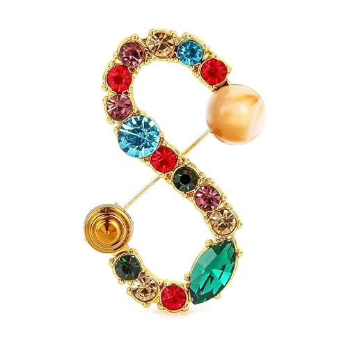 Dekorative Brosche, Kristallperlen, Initialen, vergoldet, emailliert, bunte Buchstaben, Alphabet, Brosche, Schmuck als Geschenk (S) von YUANYUYING
