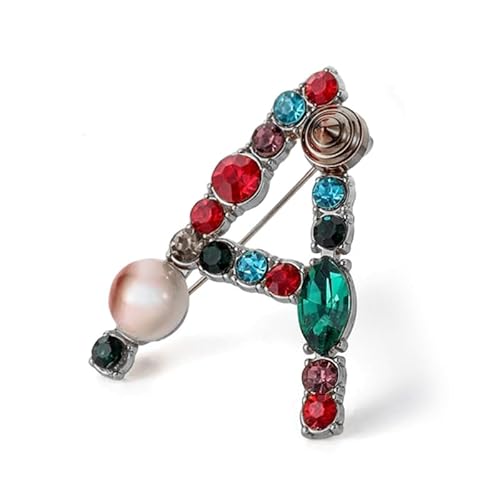 Namens Brosche, Perlen, Initialen, Kristall, A–Z, 26 Buchstaben, Brosche, Schmuck für Damen (A) von YUANYUYING