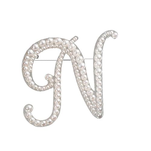 Namens Brosche, Perlen, Initialen, Kristall, A–Z, 26 Buchstaben, Brosche, Schmuck für Damen (N) von YUANYUYING