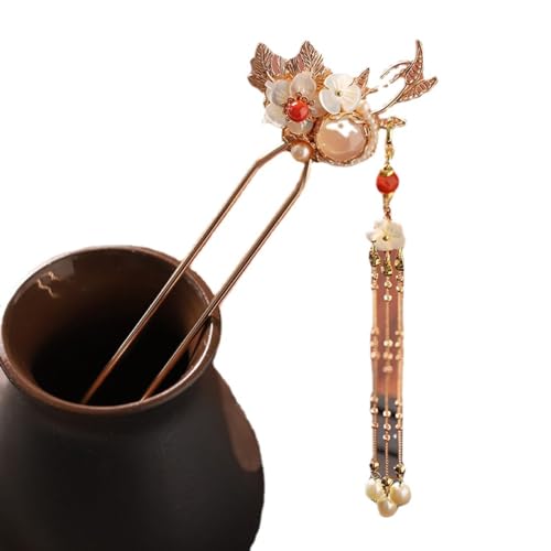 Haarnadel, Haarstäbchen for Frauen, handgefertigter Haarnadel-Kopfschmuck im antiken Stil, Quaste, roter Haarnadel-Kopfschmuck von YUBAOLI