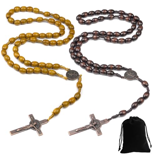 YUBBYSTU Rosenkranz-Perlen, katholisches Kreuz, Rosenkranz-Halskette, 2 mit Aufbewahrungstasche, glatte Gebetsperlen mit strapazierfähigem Kruzifix für Meditation und den täglichen Gebrauch, leichtes von YUBBYSTU