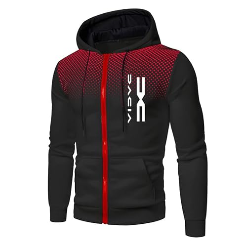 YUBEIER Herren Polka Dot Hoodie mit Taschen Da.c_ia Outdoor Casual Zip Cardigan Fleece Sport Jacke (Black red,XXL) von YUBEIER