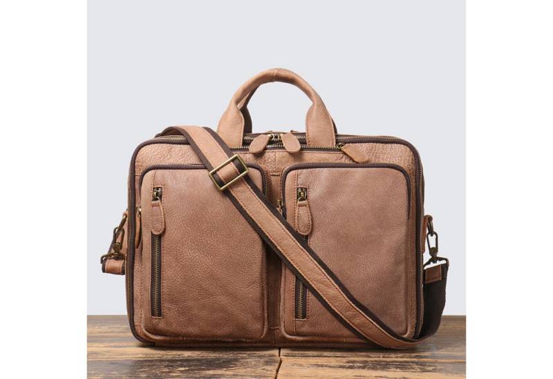 YUBRO-STUDIO Aktentasche Herren Leder Aktentasche Laptop Tasche Echtleder Braun Mehrere Fächer von YUBRO-STUDIO
