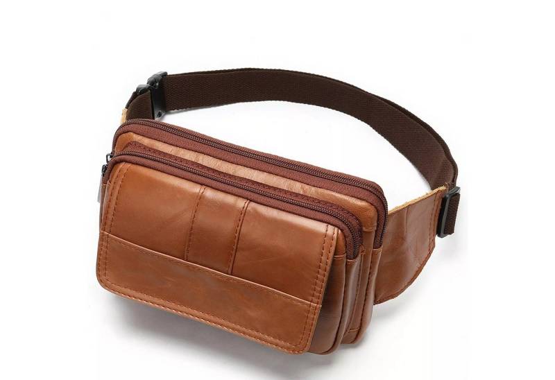 YUBRO-STUDIO Bauchtasche Herren Echtleder Bauchtasche Mehrere Taschen Verstellbarer Gurt von YUBRO-STUDIO