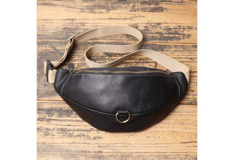 YUBRO-STUDIO Bauchtasche Herren Leder Sling Bag Crossbody Brusttasche Verstellbarer Canvas-Gurt von YUBRO-STUDIO