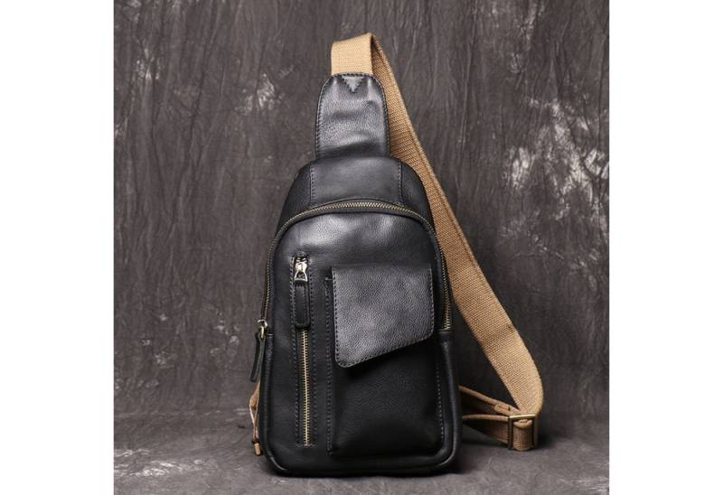 YUBRO-STUDIO Bauchtasche Herren Leder Sling Tasche Crossbody Schulter Brusttasche Schwarz von YUBRO-STUDIO