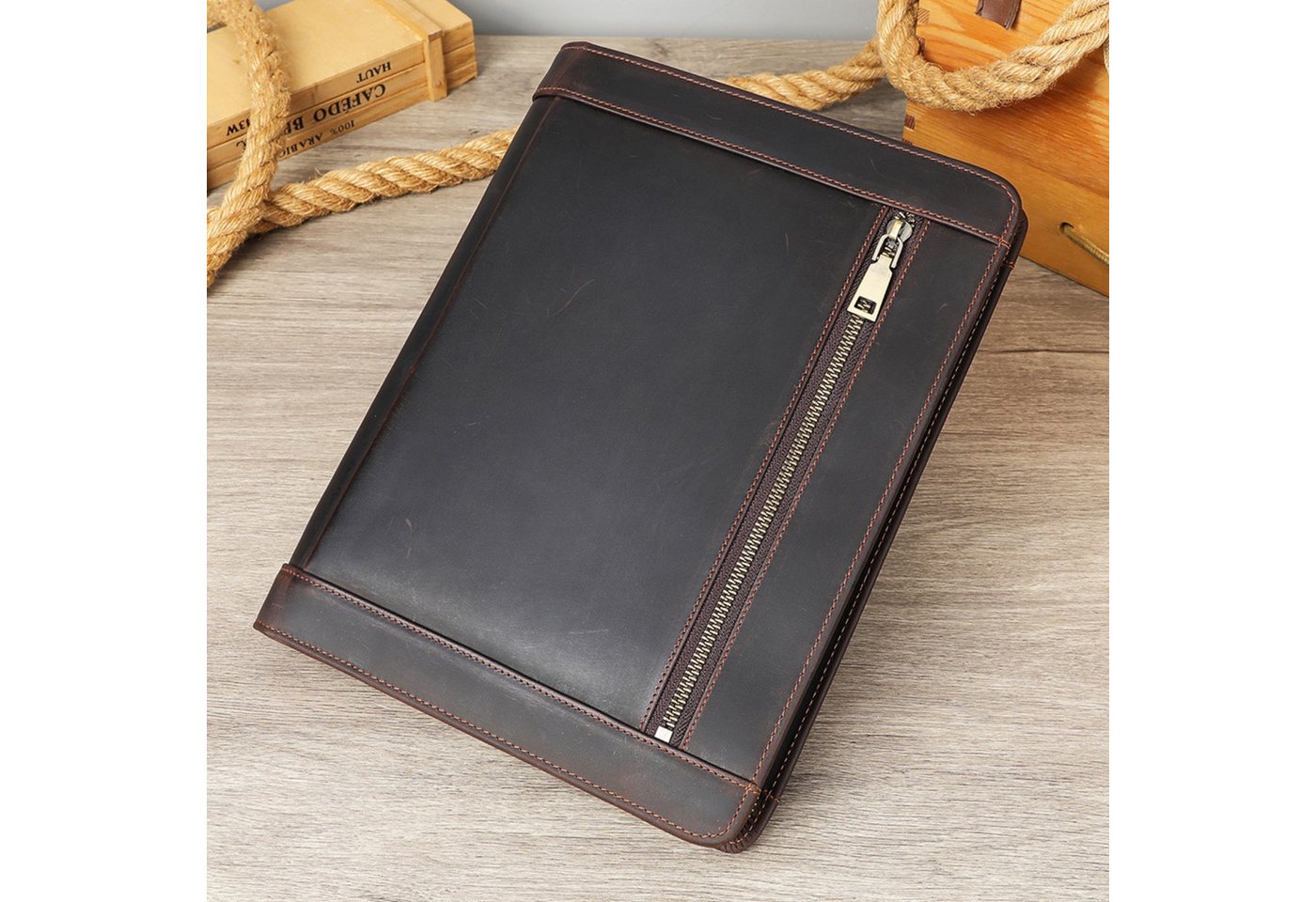YUBRO-STUDIO Dokumententasche Herren Leder Portfolio Organizer Tablet Hülle Stiftschlaufen von YUBRO-STUDIO