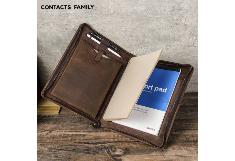 YUBRO-STUDIO Dokumententasche Hochwertige A4 Leder Mappe mit 4 Ring Binder und iPad Halter von YUBRO-STUDIO