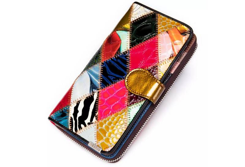 YUBRO-STUDIO Geldbörse Damen Patchwork Echtleder Geldbörse Groß Kapazität Handy Tasche von YUBRO-STUDIO