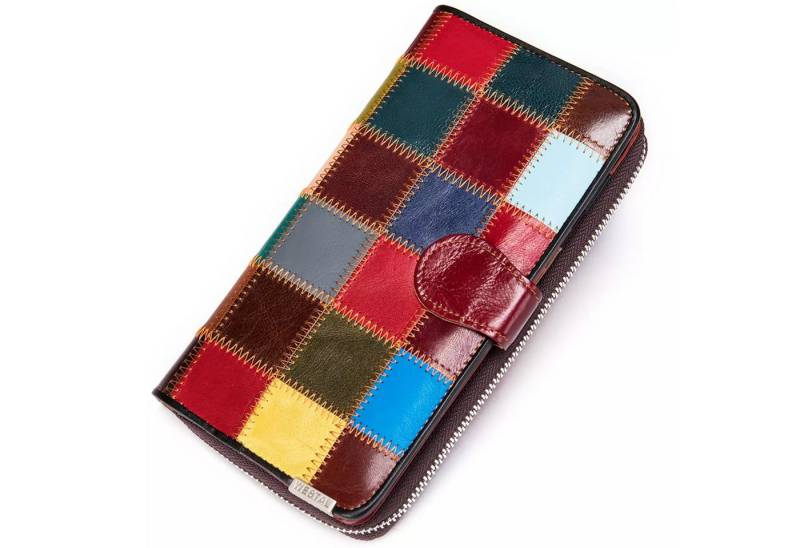 YUBRO-STUDIO Geldbörse Damen Patchwork Echtleder Geldbörse Groß Kapazität Handy Tasche von YUBRO-STUDIO