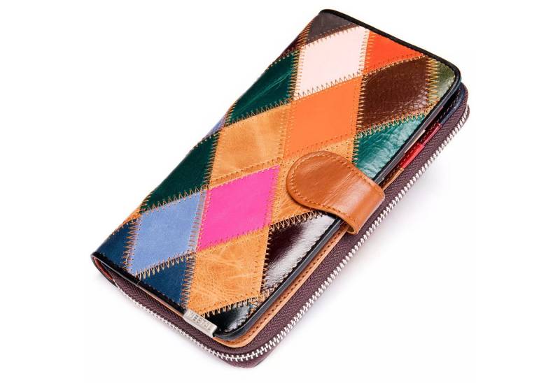 YUBRO-STUDIO Geldbörse Damen Patchwork Echtleder Geldbörse Groß Kapazität Handy Tasche von YUBRO-STUDIO