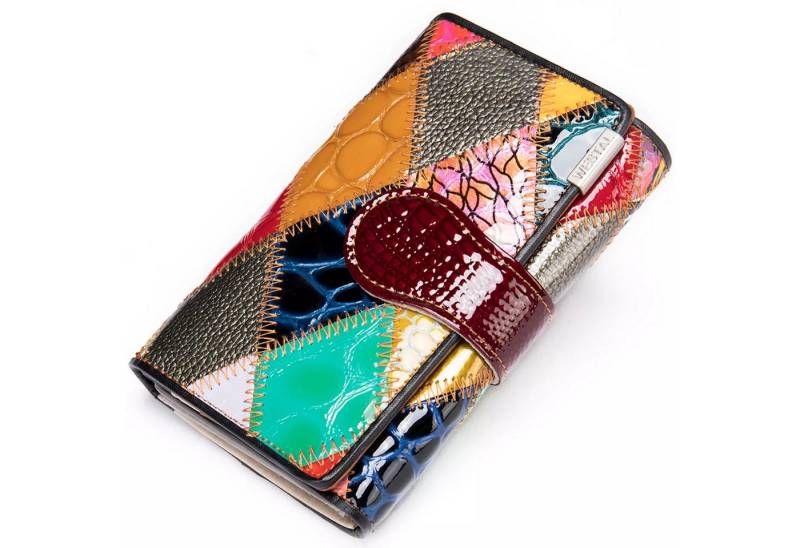 YUBRO-STUDIO Geldbörse Damen Patchwork Echtleder Geldbörse mit vielen Kartenfächern von YUBRO-STUDIO