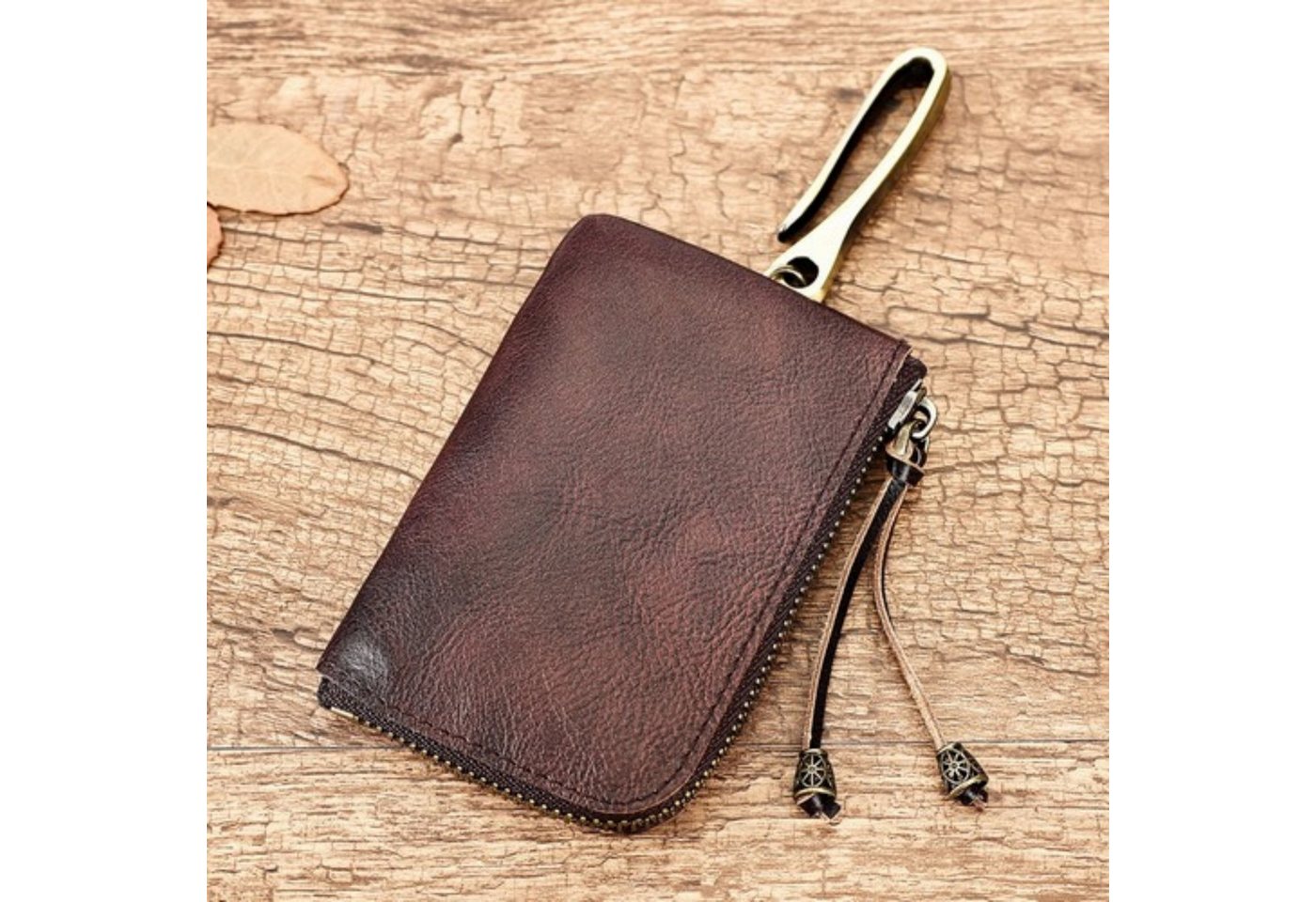 YUBRO-STUDIO Geldbörse Echtleder Münzbörse Schlüsselbörse Vintage mit Reißverschluss von YUBRO-STUDIO