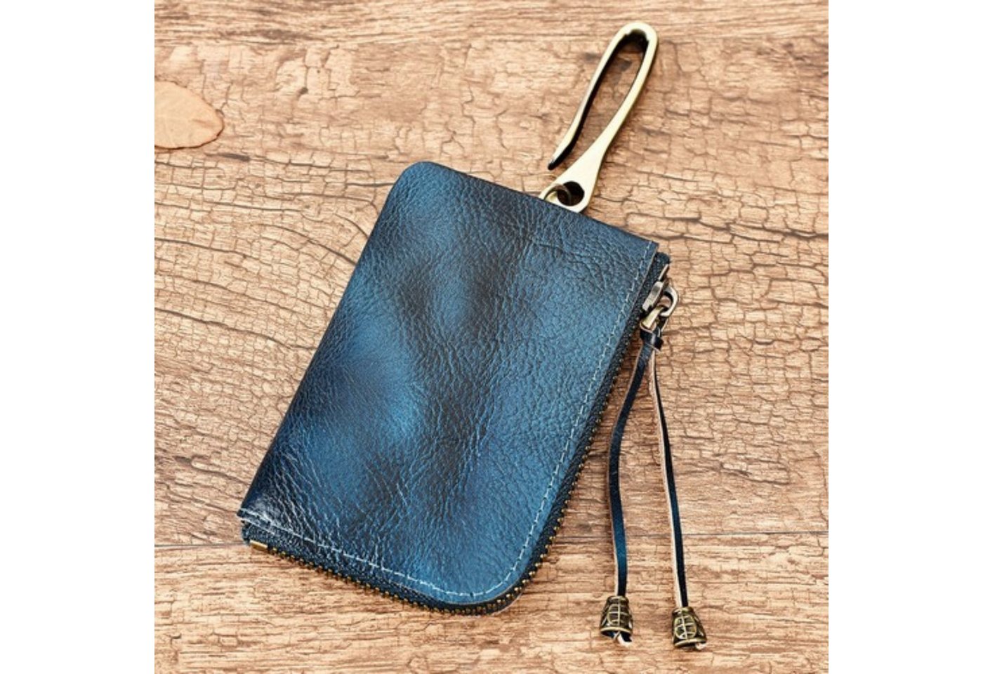 YUBRO-STUDIO Geldbörse Echtleder Münzbörse Schlüsselbörse Vintage mit Reißverschluss von YUBRO-STUDIO