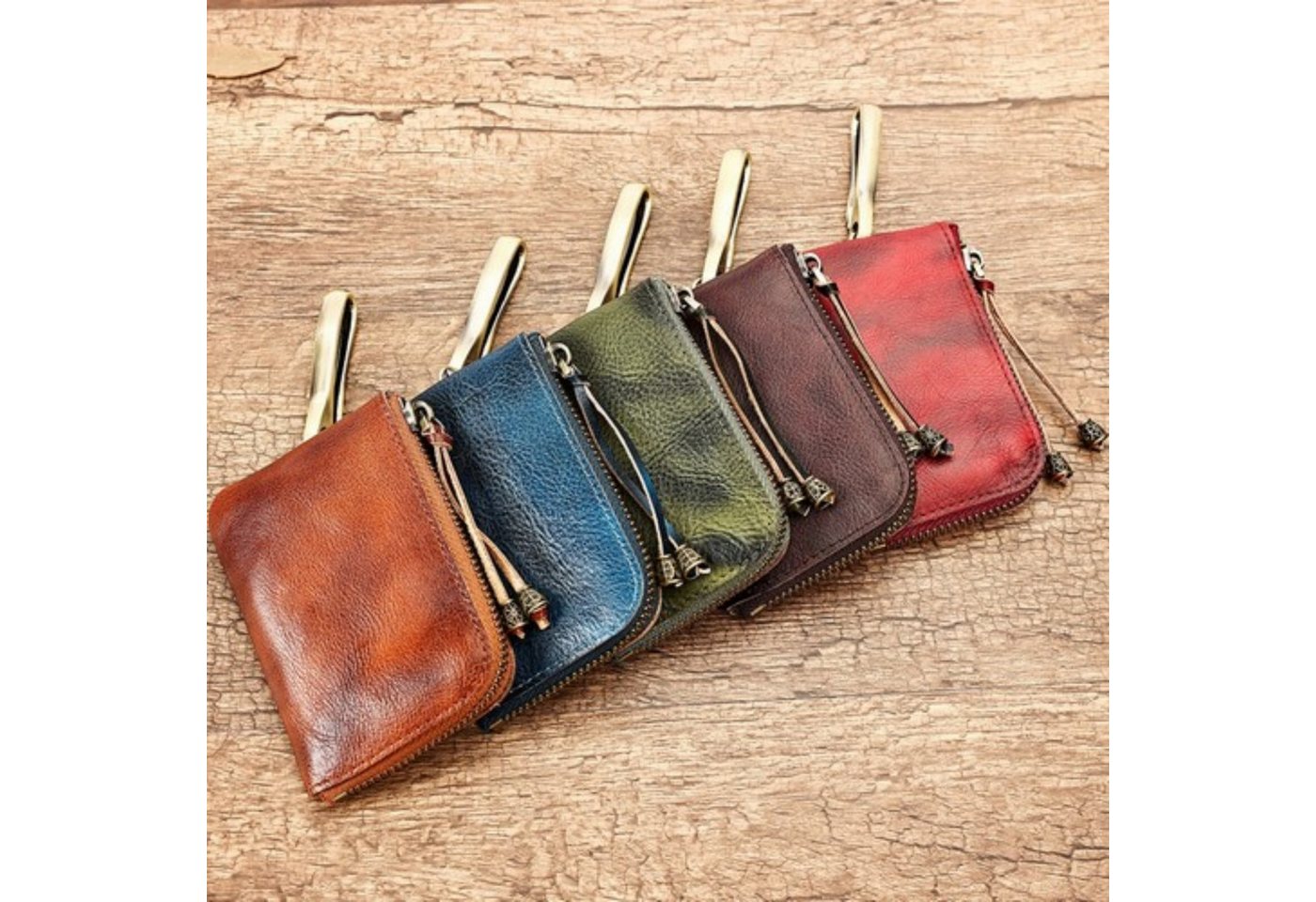 YUBRO-STUDIO Geldbörse Echtleder Münzbörse Schlüsselbörse Vintage mit Reißverschluss von YUBRO-STUDIO