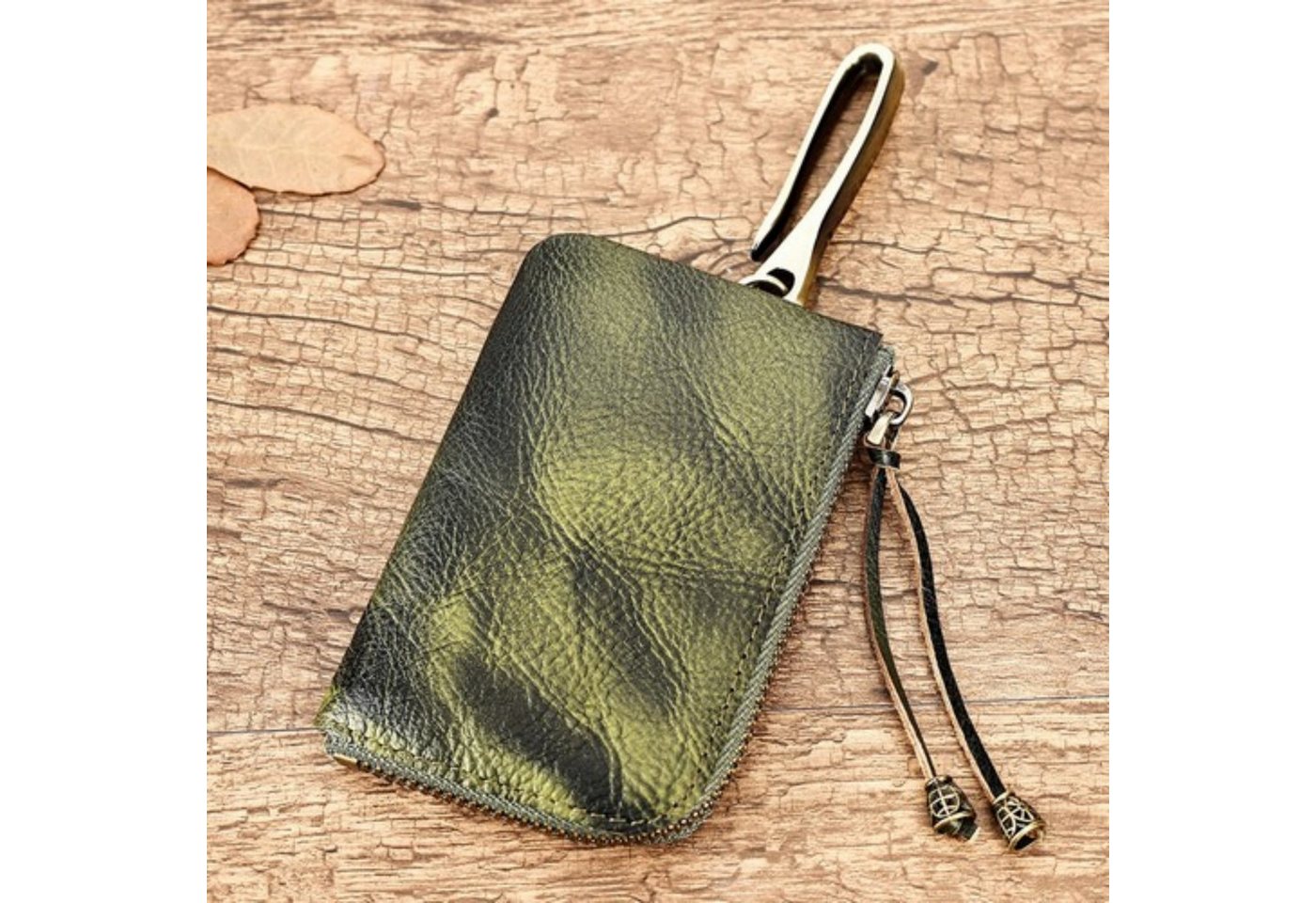 YUBRO-STUDIO Geldbörse Echtleder Münzbörse Schlüsselbörse Vintage mit Reißverschluss von YUBRO-STUDIO