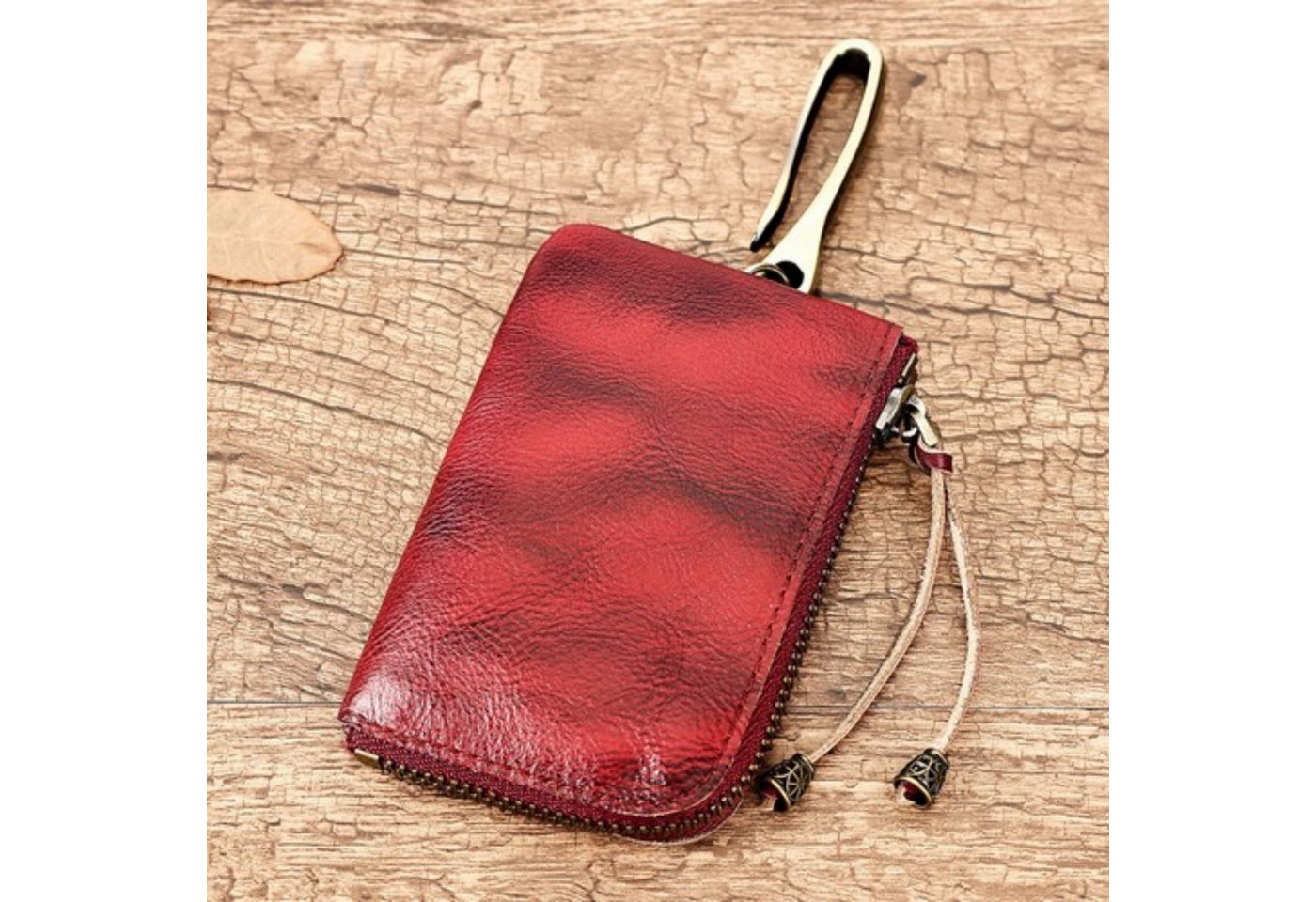YUBRO-STUDIO Geldbörse Echtleder Münzbörse Schlüsselbörse Vintage mit Reißverschluss von YUBRO-STUDIO