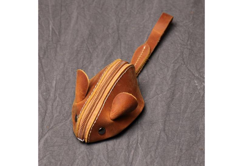 YUBRO-STUDIO Geldbörse Handgefertigte Leder-Münztasche Mausform Zipper Tasche Schlüsselbeutel von YUBRO-STUDIO