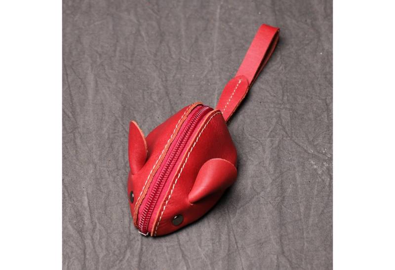 YUBRO-STUDIO Geldbörse Handgefertigte Leder-Münztasche Mausform Zipper Tasche Schlüsselbeutel von YUBRO-STUDIO